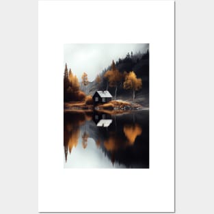 Nordic Autumn Cottage Superb Minimalism Landscape Art Posters and Art